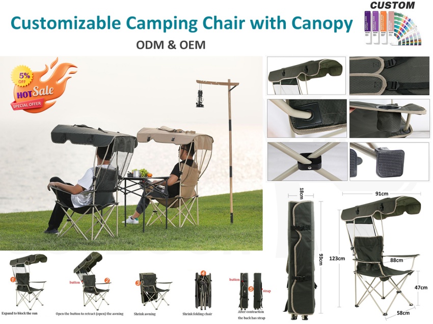 Hva er den sammenleggbare campingstolen med kalesje?