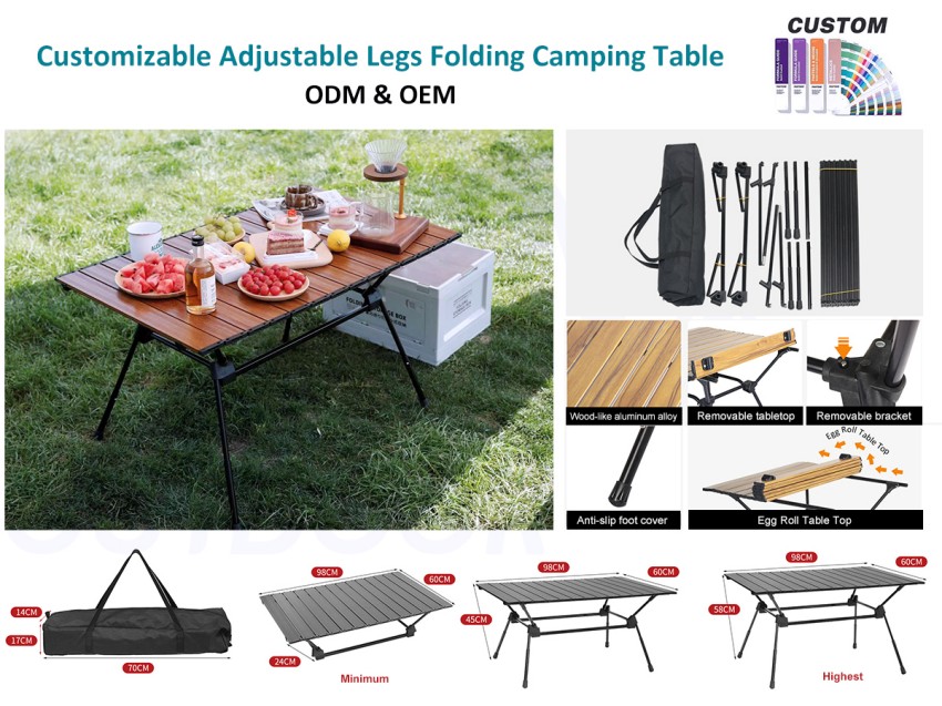 Justerbare ben sammenleggbare campingbord
