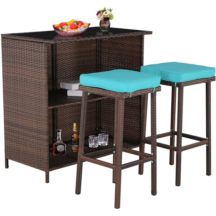 3 deler Patio Rattan Wicker Bar Set