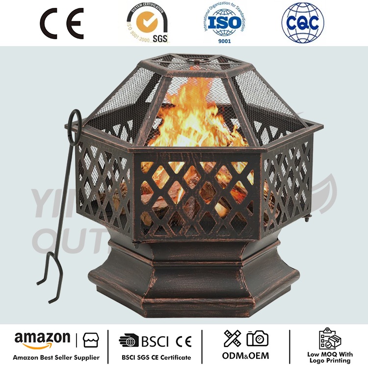 Hexagon Wood Bronse Finish Steel Fire Pit