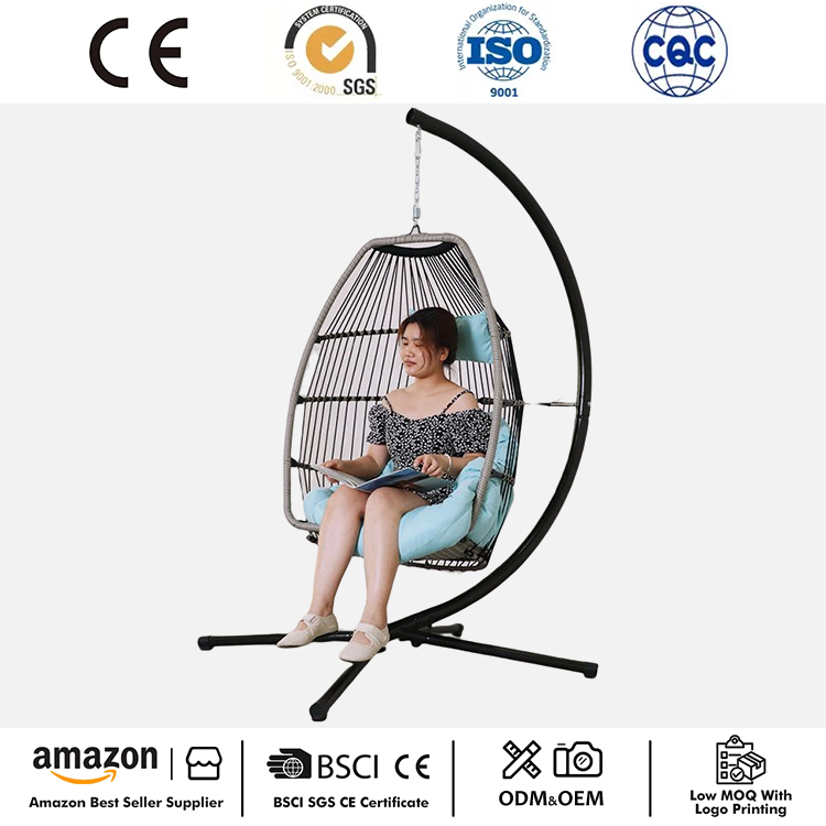 Veranda Sammenleggbar PE Wicker Egg Hengestol